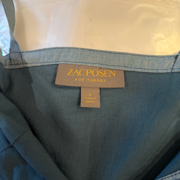 ZAC POSEN for Target Teal Button Front Dress Boho Chic Cinched Waist Pocket NWOT - Picture 2 of 14
